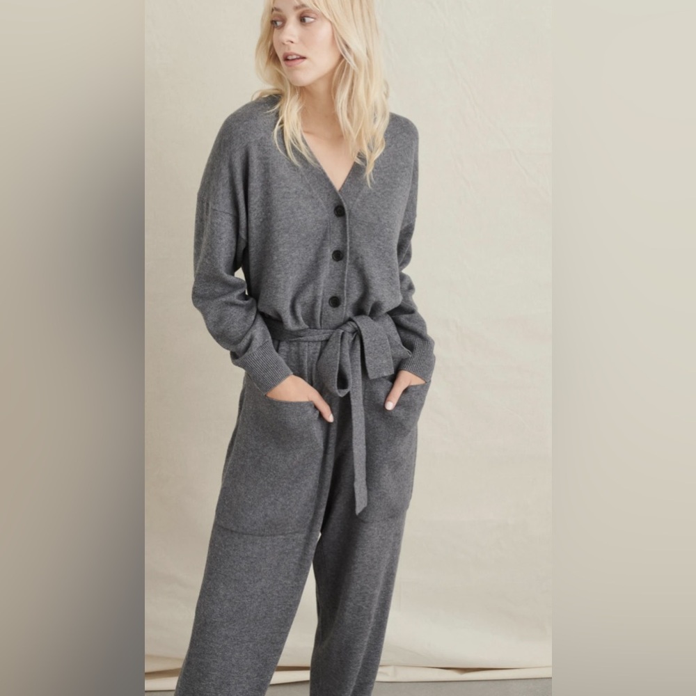 Alex Mill Sweater Cardigan Jumpsuit Heather Gray Belted Waist XS Romper Onesie